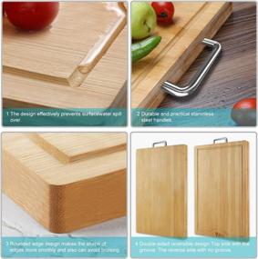 img 3 attached to 🥬 Organic Large & Extra-Thick Bamboo Cutting Boards for Kitchen with Juice Groove - VUMM Heavy Duty Chopping Board for Meat/Vegetables Fruits Serving Tray, Butcher Block, Carving Board - BPA Free