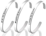 👯 set of 3 cuff bracelets - big sis, middle sis & little sis sister jewelry gift logo