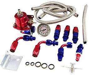 img 1 attached to Universal Adjustable EFI Aluminum Fuel Pressure Regulator Kit With 0-100 Psi Gauge AN6-6AN Fuel Line Hose Fittings (Red &Amp