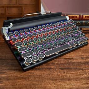 img 1 attached to 🎮 Retro Typewriter Keyboard: Vintage 7KEYS with Upgraded Bluetooth 5.0 for Multi Devices, Classical Wooden Design & Punk Round Keys - Desktop PC, Laptop Mac, and Phone Compatible
