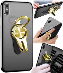 img 4 attached to 📱 Metallic Gold Air Vent Cell Phone Ring Holder Stand - Universal Finger Grip Phone Holder for iPhone and Cellphones, Suitable for Car