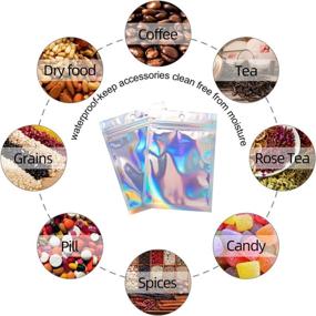 img 1 attached to 🌈 100 Count Holographic Rainbow Smell Proof Bags with Zip Lock, Resealable Mylar Foil Pouch Bags for Food Storage, Party Favors, and Hanging Mylar Storage Pouch - 4x6 Inches