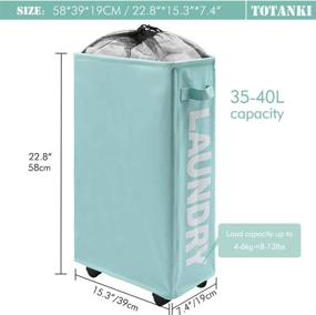 img 2 attached to TOTANKI 22-inch Rolling Slim Laundry Basket with Wheels and Handle (4 Color Options) - Foldable Hamper, Collapsible Sorter, and Organizer - Tall Storage Bin (Light Blue)