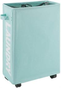 img 4 attached to TOTANKI 22-inch Rolling Slim Laundry Basket with Wheels and Handle (4 Color Options) - Foldable Hamper, Collapsible Sorter, and Organizer - Tall Storage Bin (Light Blue)