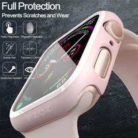 img 3 attached to PZOZ Совместимый с чехлом для часов Apple Watch серии 6/5/4/SE 44 мм с защитным стеклом, аксессуарами Slim Guard Thin Bumper, полным покрытием матового твердого чехла Defense Edge для IWatch, женщин, мужчин, GPS (розовый)