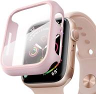 pzoz совместимый с чехлом для часов apple watch серии 6/5/4/se 44 мм с защитным стеклом, аксессуарами slim guard thin bumper, полным покрытием матового твердого чехла defense edge для iwatch, женщин, мужчин, gps (розовый) логотип