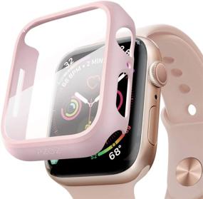 img 4 attached to PZOZ Совместимый с чехлом для часов Apple Watch серии 6/5/4/SE 44 мм с защитным стеклом, аксессуарами Slim Guard Thin Bumper, полным покрытием матового твердого чехла Defense Edge для IWatch, женщин, мужчин, GPS (розовый)