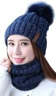 🧣 iyebrao womens winter knit beanie hat scarf set: cozy slouchy thick fleece-lined ski hat with pom for girls logo