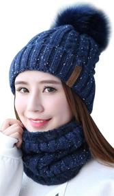 img 4 attached to 🧣 IYEBRAO Womens Winter Knit Beanie Hat Scarf Set: Cozy Slouchy Thick Fleece-Lined Ski Hat with Pom for Girls