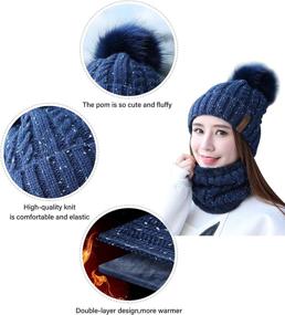 img 2 attached to 🧣 IYEBRAO Womens Winter Knit Beanie Hat Scarf Set: Cozy Slouchy Thick Fleece-Lined Ski Hat with Pom for Girls