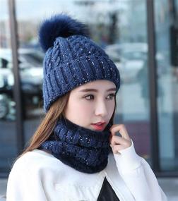 img 3 attached to 🧣 IYEBRAO Womens Winter Knit Beanie Hat Scarf Set: Cozy Slouchy Thick Fleece-Lined Ski Hat with Pom for Girls