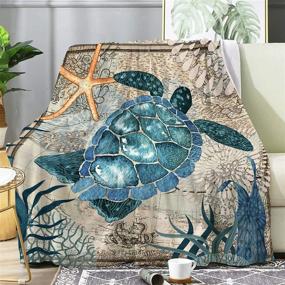 img 4 attached to 🐢 Anomadassi Sea Turtle Ocean Animal Print Retro Flannel Throw Blanket - Ultra Soft Micro Lightweight Flannel Blanket for Bed, Couch, Living Room - All-Season, 40"x30" XSmall Size Ideal for Pets