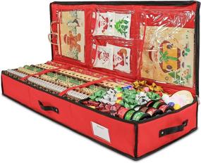 img 4 attached to 🎁 CYAOOI Christmas Wrapping Paper Storage Container - Organize 40 Inch Gift Wrap, Ribbons, Cards, Bags, and Bows in Durable Red 600D Oxford Material Underbed Storage