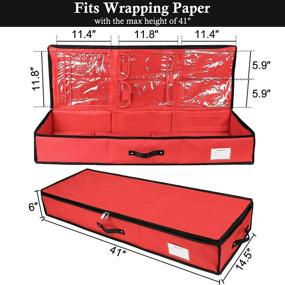 img 3 attached to 🎁 CYAOOI Christmas Wrapping Paper Storage Container - Organize 40 Inch Gift Wrap, Ribbons, Cards, Bags, and Bows in Durable Red 600D Oxford Material Underbed Storage