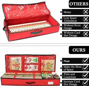 img 2 attached to 🎁 CYAOOI Christmas Wrapping Paper Storage Container - Organize 40 Inch Gift Wrap, Ribbons, Cards, Bags, and Bows in Durable Red 600D Oxford Material Underbed Storage