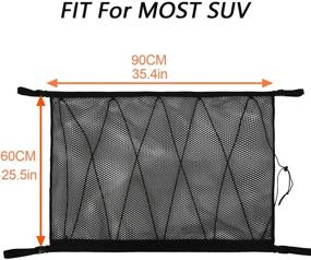 img 2 attached to 🚗 Алиментос сетка для хранения на потолке автомобиля - карман на потолке для SUV с улучшенной двойной молнией - дизайн предотвращающий сбой - идеально подходит для одеял, легких предметов, детских полотенец и мелочей - 33.5-25 дюйма - черный.