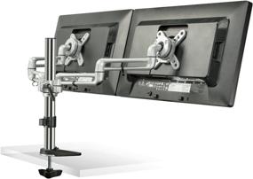 img 3 attached to Mount-It! Dual Monitor Mount - Double Monitor Desk Stand with Full Motion Arms - Fits 17-27 Inch Computer Screens - VESA Compatible 75 and 100 - Includes C-Clamp and Grommet Base - Silver