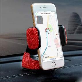 img 1 attached to 📱 BlingSHD Red Crystal Rhinestone Car Phone Holder: Air Vent & Windshield Mount Stand