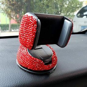 img 2 attached to 📱 BlingSHD Red Crystal Rhinestone Car Phone Holder: Air Vent & Windshield Mount Stand