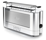 🍞 russell hobbs trl9300gyr 2-slice glass accent long toaster: sleek silver & stainless steel design logo