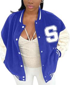 img 4 attached to Oversized Varsity Baseball Patchwork Streetwear Women's Clothing