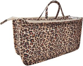 img 4 attached to 👜 Large Leopard Vercord Patterned Purse Handbag Tote Organizer Insert with Zipper Handle for Women