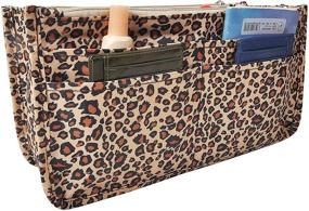 img 3 attached to 👜 Large Leopard Vercord Patterned Purse Handbag Tote Organizer Insert with Zipper Handle for Women