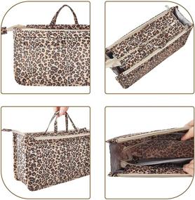 img 1 attached to 👜 Large Leopard Vercord Patterned Purse Handbag Tote Organizer Insert with Zipper Handle for Women