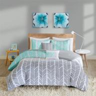 🛏️ geometric design cozy comforter full/queen bedding set with matching sham, decorative pillow - intelligent design, all season, vibrant aqua color, 5 piece logo