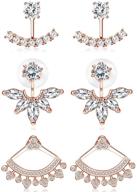 elegant udalyn 3 pairs 18k white gold plated clear crystal leaf feather stud earrings logo