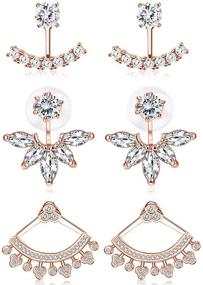 img 4 attached to Elegant Udalyn 3 Pairs 18K White Gold Plated Clear Crystal Leaf Feather Stud Earrings