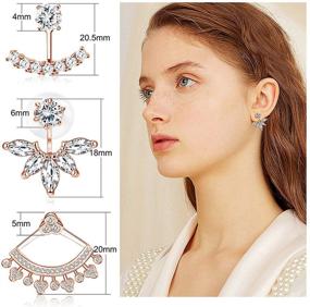 img 3 attached to Elegant Udalyn 3 Pairs 18K White Gold Plated Clear Crystal Leaf Feather Stud Earrings