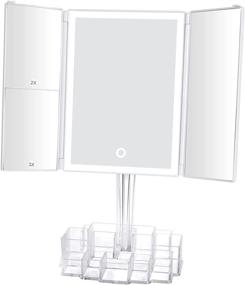 img 4 attached to ProYankiot Trifold Lighted Makeup Mirror with 38 LED Lights, Touch Screen Switch, and Storage - 3X/2X/1X Magnification, 90 Degree Rotation, White