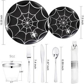 img 2 attached to 🕷️ BUCLA 30 Guests Halloween Spider Design Black and Silver Plastic Plates with Disposable Silverware and Silver Cups - Perfect for Halloween Parties!