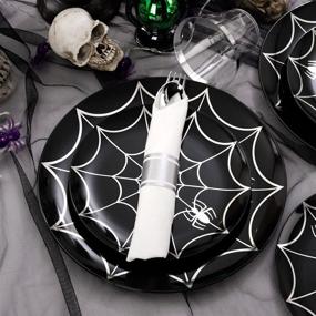 img 3 attached to 🕷️ BUCLA 30 Guests Halloween Spider Design Black and Silver Plastic Plates with Disposable Silverware and Silver Cups - Perfect for Halloween Parties!