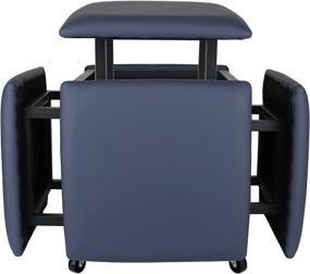 img 4 attached to LUGSHIREE Leather Square Ottoman Bench - Versatile 5-in-1 Nesting Stool with Wheels for Living Room & Dining - Blue, 15.74x15.74x16.53 inches