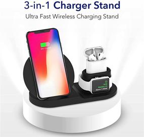 img 3 attached to 🔌 Black 3-in-1 Charging Dock Station for Apple Products, AirPods, iWatch, Samsung Galaxy S20, and Other Qi-Enabled Devices - Wireless Multiple Device Charger Station