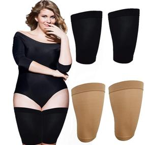 img 4 attached to 🩲 Women's Thigh Slimming Shapers - Compression Sleeves to Tone Thighs - Slimming Wraps for Flabby Thighs - Helps Sculpt Upper Thighs for Ideal Slim Appearance - 2 Pack (Black/Beige)