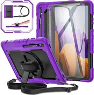 📱 2020 samsung galaxy tab s7 plus/s7+ 12.4 case - shockproof base mall full body protective case with tempered glass screen protector, 360° rotating kickstand, hand & shoulder strap, s pen holder (purple) logo