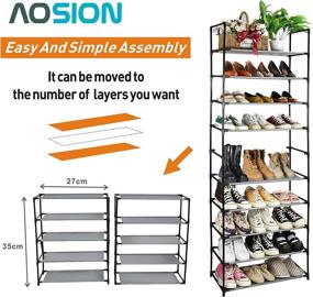 img 2 attached to 👠 AOSION 10 Tier Shoe Rack: Tall Organizer for 50 Pairs of Shoes, Closet Space Saver with Large Shoe Shelf, Removable Metal Construction, Non-Woven Fabric, Gray