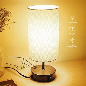 img 4 attached to 🌙 Modern Bedside Nightstand Lamps - 3-Way Dimmable Touch Control Table Lamp with 2 USB Ports & AC Outlet, Pattern Round Linen Shade, Lamps for Bedroom Living Room Office, LED Bulb Included