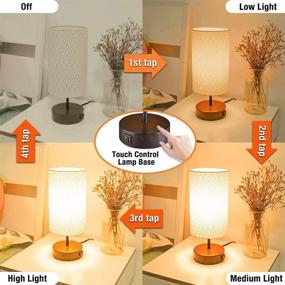 img 3 attached to 🌙 Modern Bedside Nightstand Lamps - 3-Way Dimmable Touch Control Table Lamp with 2 USB Ports & AC Outlet, Pattern Round Linen Shade, Lamps for Bedroom Living Room Office, LED Bulb Included