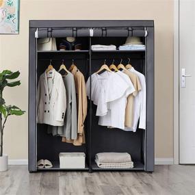 img 1 attached to 🗄️ SONGMICS Portable Wardrobe Closet Storage Organizer with Hanging Rods, Clothes Rack, Foldable Design, Ideal for Cloakroom, Study, Stable Construction, Dimensions 55.1 x 16.9 x 68.5 Inches, Color: Gray (Model URYG02GY)