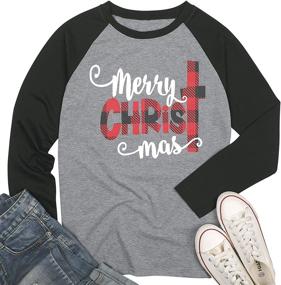 img 4 attached to 🎄 Women's Christmas Baseball Tee Shirts - Merry Christmas Letter Print Long Sleeve Raglan Tops