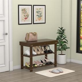 img 2 attached to 👞 Bamboo Shoe Rack Bench: Small Space Organizer for Entryway with Storage Shelf, Indoor/Outdoor Use - Walnut Brown