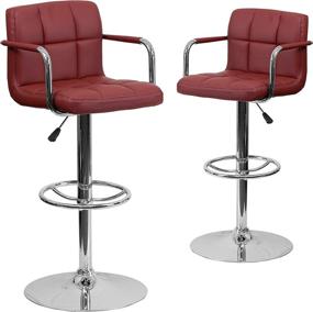 img 3 attached to Set of 2 Contemporary Burgundy Quilted Vinyl Barstools with Arms, Chrome Base & Adjustable Height by Flash Furniture