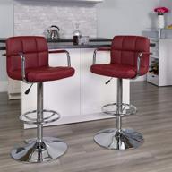 set of 2 contemporary burgundy quilted vinyl barstools with arms, chrome base & adjustable height by flash furniture логотип