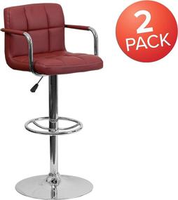 img 2 attached to Set of 2 Contemporary Burgundy Quilted Vinyl Barstools with Arms, Chrome Base & Adjustable Height by Flash Furniture