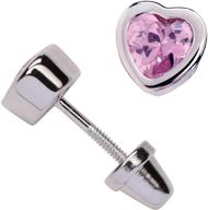 sterling silver cz simulated birthstone heart earrings with screw back for girls (6mm) logo