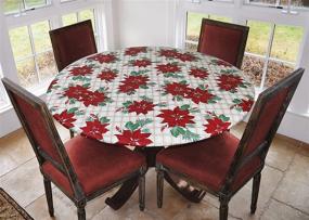 img 3 attached to 🎄 Deluxe Elastic Edged Flannel Backed Vinyl Fitted Table Cover - Christmas Flower Pattern - Large Round - Fits Tables 45-56 Inches Diameter